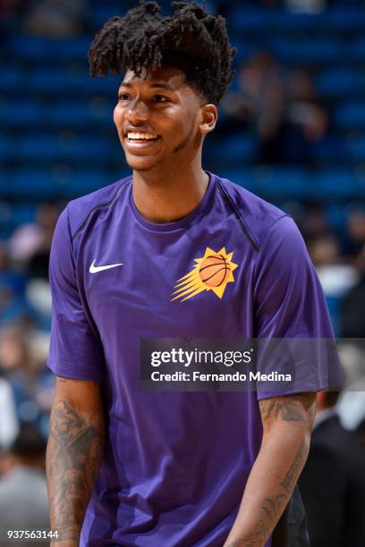 Elfrid Payton of the Phoenix Suns warms up before the game against the Orlando Magic on March 24, 2018 at Amway Center in Orlando, Florida. NOTE TO...