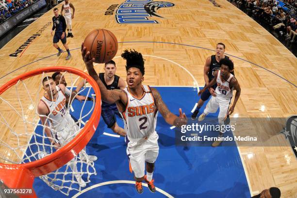 Elfrid Payton of the Phoenix Suns goes to the basket against the Orlando Magic on March 24, 2018 at Amway Center in Orlando, Florida. NOTE TO USER:...