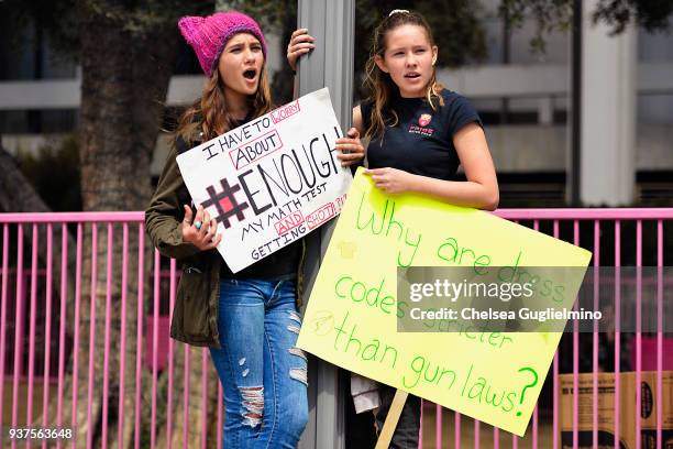 Participants seen at March For Our Lives Los Angeles on March 24, 2018 in Los Angeles, California.