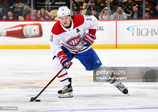 Brendan Gallagher of the Montreal Canadiens skates against the Pittsburgh Penguins at PPG Paints Arena on March 21, 2018 in Pittsburgh, Pennsylvania.