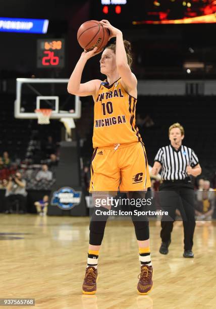 Central Michigan guard Cassie Breen shoots a three-point attempt during a Division I Women's Championship, Third Round game between the Central...