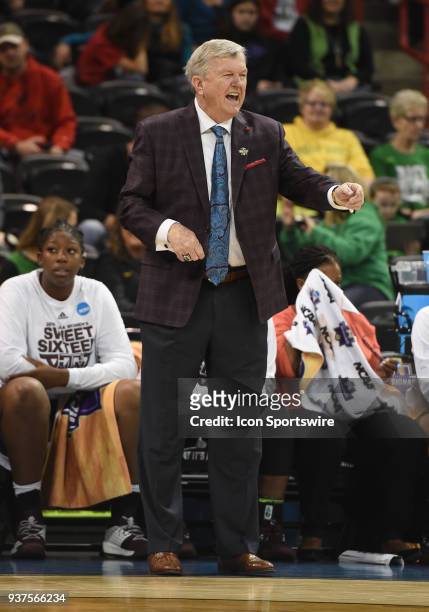 Texas A&M head coach Gary Blair gives instructions during the 1st half of a Division I Women's Championship, Third Round game between the Texas A&M...