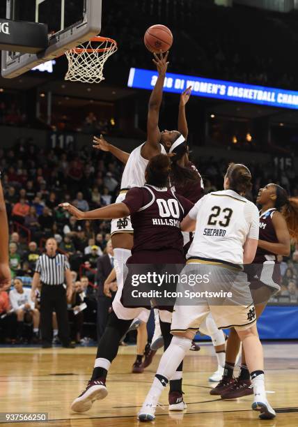 Notre Dame guard Jackie Young goes hard to the rim during the 1st half of a Division I Women's Championship, Third Round game between the Texas A&M...