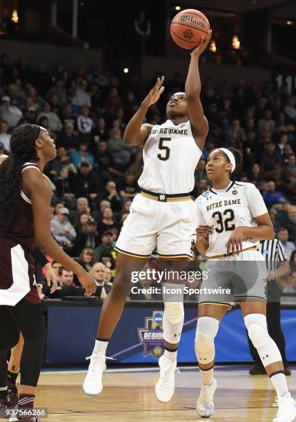 Notre Dame guard Jackie Young puts up a shot during the 1st half of a Division I Women's Championship, Third Round game between the Texas A&M Aggies...