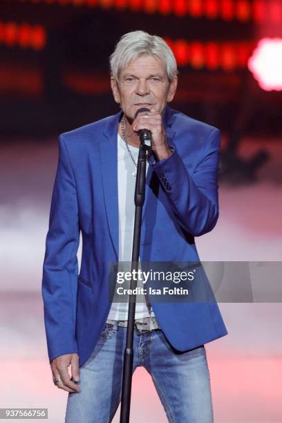 German singer Matthias Reim performs during the tv show 'Willkommen bei Carmen Nebel' on March 24, 2018 in Hof, Germany. The show will be aired on...