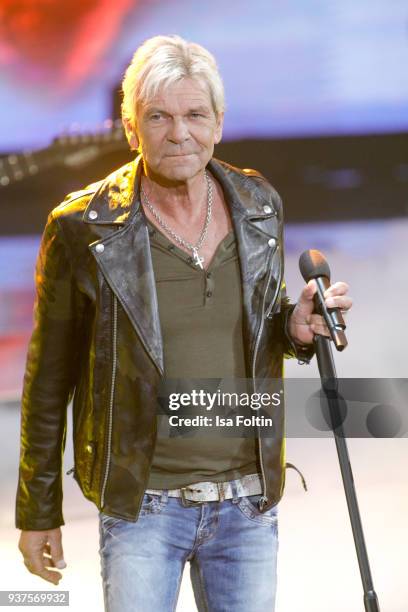 German singer Matthias Reim performs during the tv show 'Willkommen bei Carmen Nebel' on March 24, 2018 in Hof, Germany. The show will be aired on...