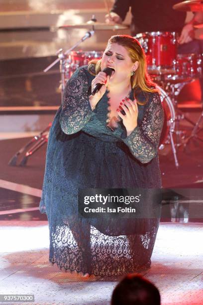 German singer Alina Wichmann alias Alina performs during the tv show 'Willkommen bei Carmen Nebel' on March 24, 2018 in Hof, Germany. The show will...