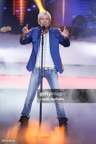 German singer Matthias Reim performs during the tv show 'Willkommen bei Carmen Nebel' on March 24, 2018 in Hof, Germany. The show will be aired on...