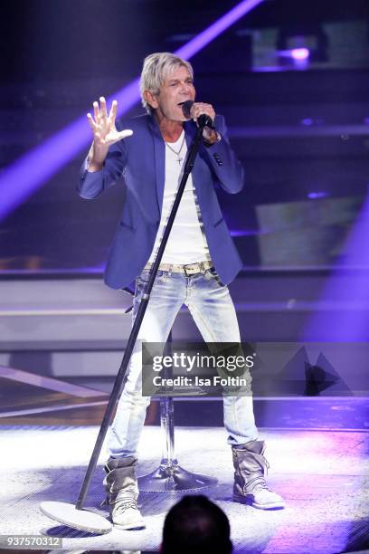 German singer Matthias Reim performs during the tv show 'Willkommen bei Carmen Nebel' on March 24, 2018 in Hof, Germany. The show will be aired on...