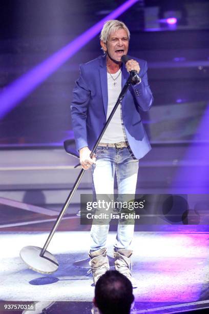 German singer Matthias Reim performs during the tv show 'Willkommen bei Carmen Nebel' on March 24, 2018 in Hof, Germany. The show will be aired on...