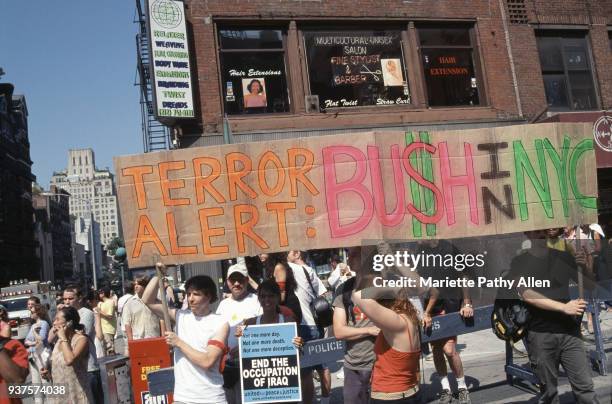 New York, New York, USA - Sunday, August 29, 2004: As the Republication National Convention begins, United for Peace and Justice supporters march...