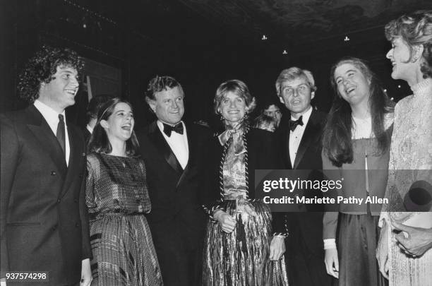 Kennedy family members pose for a photograph at a black tie event. From left Edward M Kennedy, Jr, Kara Kennedy, Senator Edward M Kennedy, Jean...