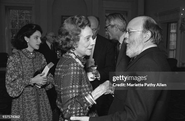 New York, New York, USA Socialite and supporter of the arts Roberta Brooke Astor speaks with Henry Geldzaher, art historian, Metropolitan Museum of...