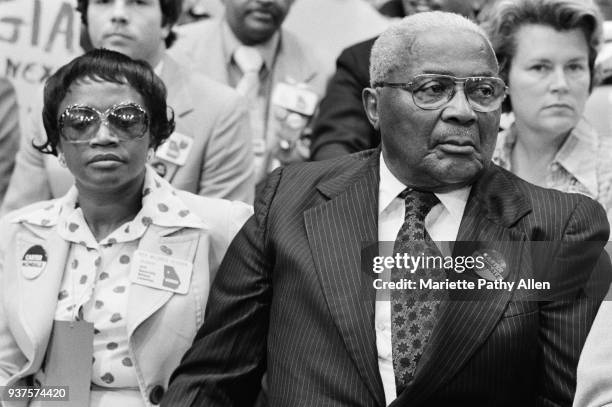 New York, New York, USA - July 12 to July 15, 1976: Georgia State Representative Mildred Glover and Rev. Dr. Martin Luther King Sr. Sit in the crowd...