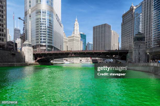 green chicago river, st. patricks day - wabash stock pictures, royalty-free photos & images