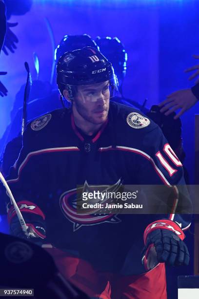 Alexander Wennberg of the Columbus Blue Jackets takes the ice before a game against the Florida Panthers on March 22, 2018 at Nationwide Arena in...