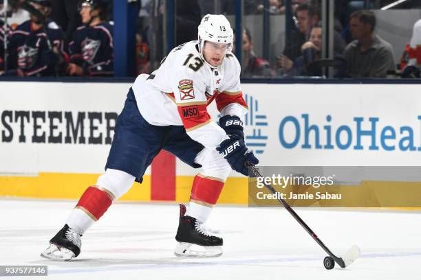 Mark Pysyk of the Florida Panthers skates against the Columbus Blue Jackets on March 22, 2018 at Nationwide Arena in Columbus, Ohio. Mark Pysyk