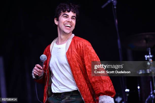 Singer Asa Taccone of the band Electric Guest performs onstage during The Pacific Sounds Music Festival at Pepperdine University on March 24, 2018 in...