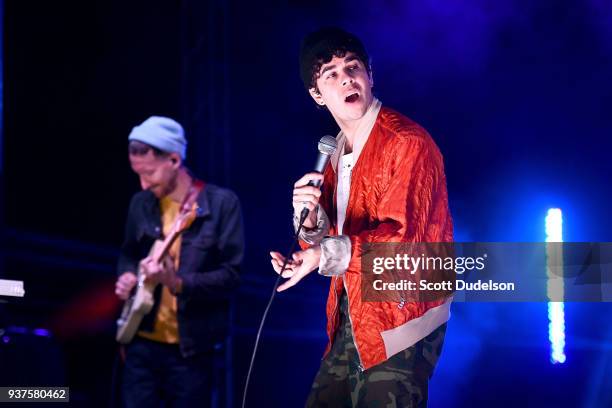 Singer Asa Taccone of the band Electric Guest performs onstage during The Pacific Sounds Music Festival at Pepperdine University on March 24, 2018 in...