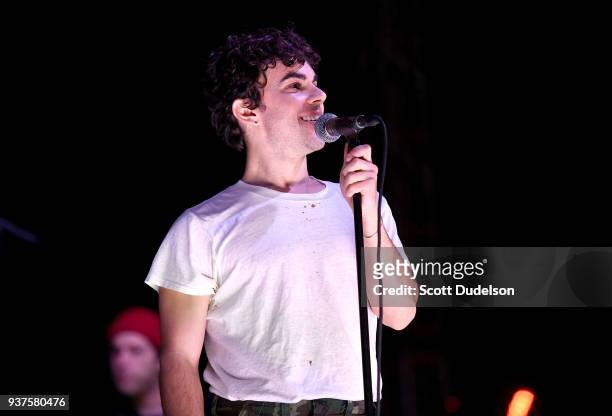 Singer Asa Taccone of the band Electric Guest performs onstage during The Pacific Sounds Music Festival at Pepperdine University on March 24, 2018 in...