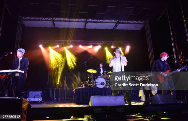 Singer Asa Taccone of the band Electric Guest performs onstage during The Pacific Sounds Music Festival at Pepperdine University on March 24, 2018 in...