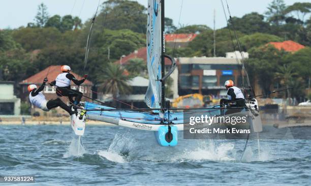 The Euroflex sail during the Super Foilers Grand Prix at Sydney Harbour on March 25, 2018 in Sydney, Australia.