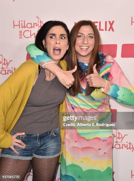 Sarah Silverman and Chelsea Peretti attend the 6th Annual Hilarity For Charity at The Hollywood Palladium on March 24, 2018 in Los Angeles,...