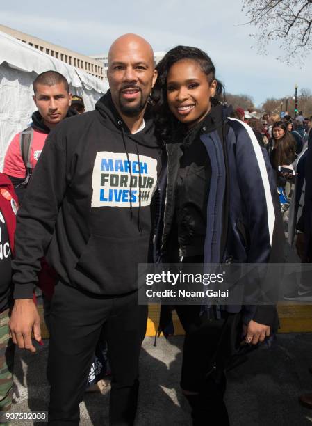 Common and Jennifer Hudson pose backstage at March For Our Lives on March 24, 2018 in Washington, DC.