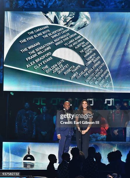 Kenny Lattimore and Merle Dandridge speak during the 33rd annual Stellar Gospel Music Awards at the Orleans Arena on March 24, 2018 in Las Vegas,...