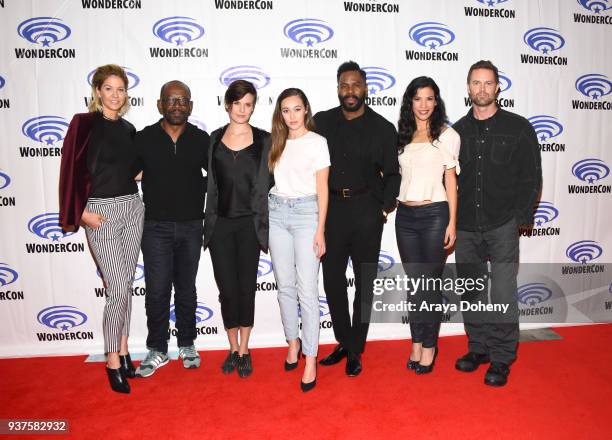 Jenna Elfman, Lennie James, Maggie Grace, Alycia Debnam Carey, Colman Domingo, Danay Garcia and Garret Dillahunt attend the "Fear the Walking Dead"...