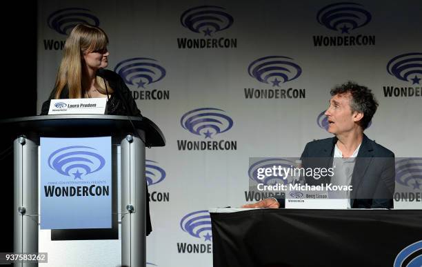 Moderator Laura Prudom and director Doug Liman onstage at Executive Producers, Showrunner & Stars of New YouTube Red Original Series "Impulse" Debut...