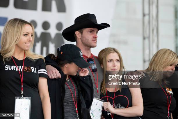 Survivors of the Route 91 Las Vegas shooting take part in March for Our Lives in Los Angeles, California on March 24, 2018. The march was organized...