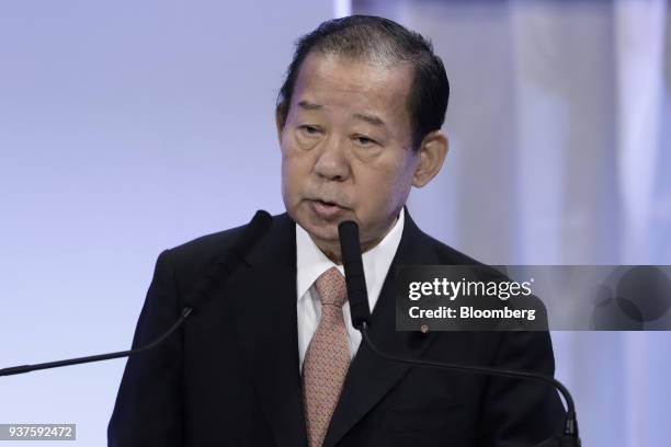 Toshihiro Nikai, secretary general of the ruling Liberal Democratic Party , speaks during the party's annual convention in Tokyo, Japan, on Sunday,...