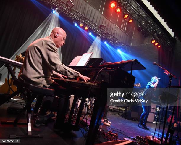 Pianist Mike Garson and special guest vocalist actress Evan Rachel Wood rehearse before the Celebrating David Bowie concert at Buckhead Theatre on...