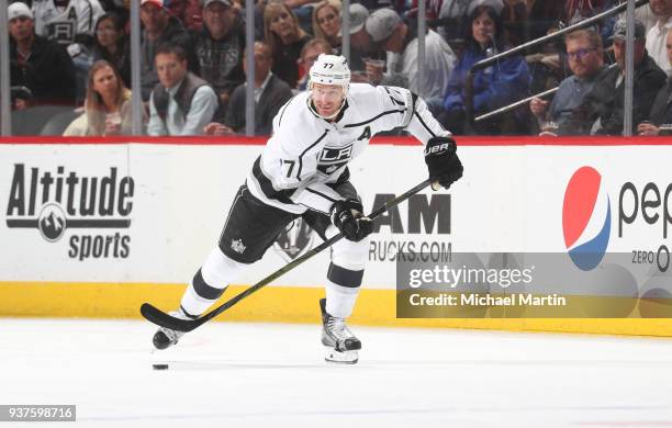 Torrey Mitchell of the Los Angeles Kings skates against the Colorado Avalanche at the Pepsi Center on March 22, 2018 in Denver, Colorado. The Kings...