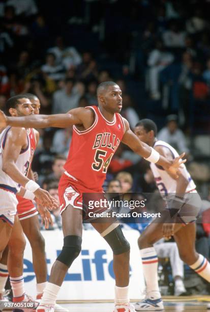 Horace Grant of the Chicago Bulls in action against the Washington Bullets during an NBA basketball game circa 1988 at the Capital Centre in...