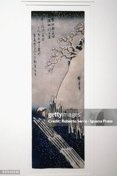 Work "Winter, Snow on the River Sumida" of the japanese artist Ando Hiroshige insert in the Arthemisia's exhibition "Japan" at Palazzo Albergati on...