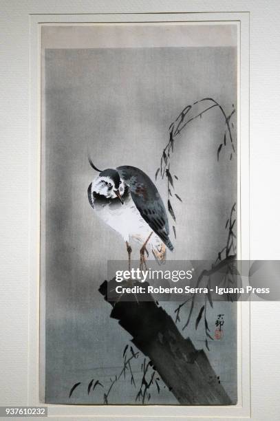 Work "Lapwing on a Stump" of the japanese artist Koson Ohara insert in the Arthemisia's exhibition "Japan" at Palazzo Albergati on March 23, 2018 in...