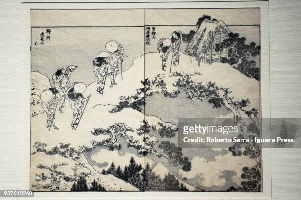 Work "The Fuji Far from Shimotsuke" of the japanese artist Katsushika Hokusai insert in the Arthemisia's exhibition "Japan" at Palazzo Albergati on...