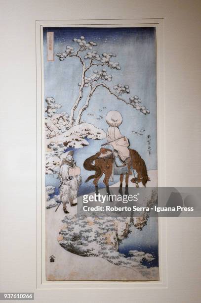 Work "Chinese Poet in the Snow" of the japanese artist Katsushika Hokusai insert in the Arthemisia's exhibition "Japan" at Palazzo Albergati on March...