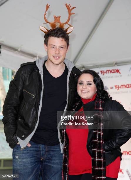 Actors Cory Monteith and Nikki Blonsky attend the "Carol-Oke" Contest at Bryant Park on December 3, 2009 in New York City.