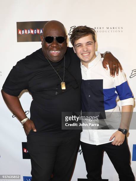Martin Garrix and Carl Cox arrive at 'What We Started' Miami Premiere on March 22, 2018 in Miami, Florida.