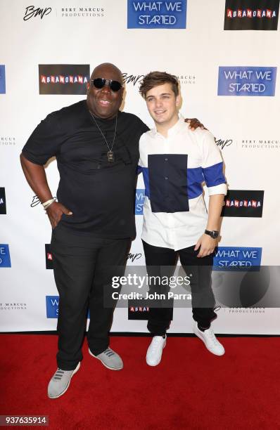 Martin Garrix and Carl Cox arrive at 'What We Started' Miami Premiere on March 22, 2018 in Miami, Florida.