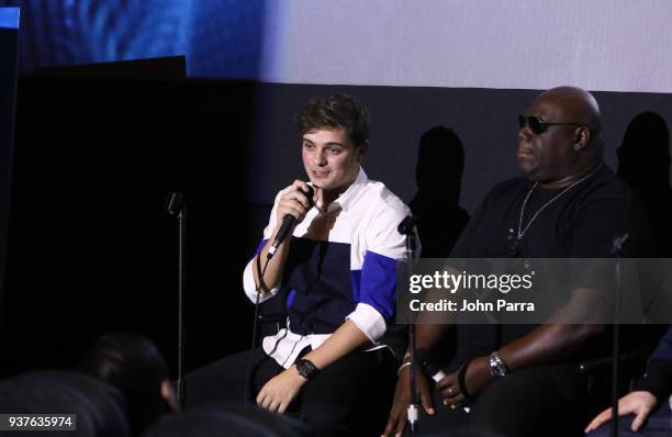 Martin Garrix and Carl Cox are seen at 'What We Started' Miami Premiere Q&A on March 22, 2018 in Miami, Florida.