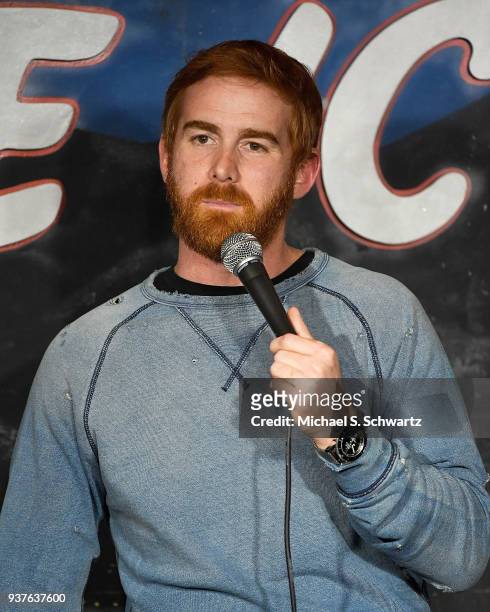 Comedian Andrew Santino performs during his appearance at The Ice House Comedy Club on March 24, 2018 in Pasadena, California.