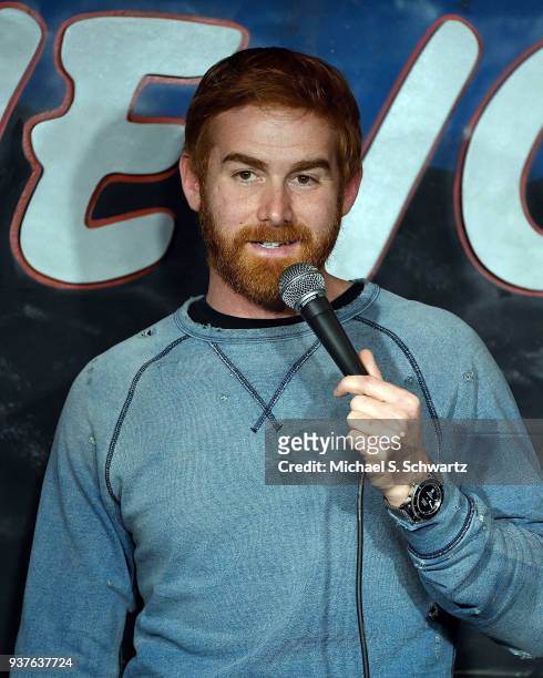 Comedian Andrew Santino performs during his appearance at The Ice House Comedy Club on March 24, 2018 in Pasadena, California.