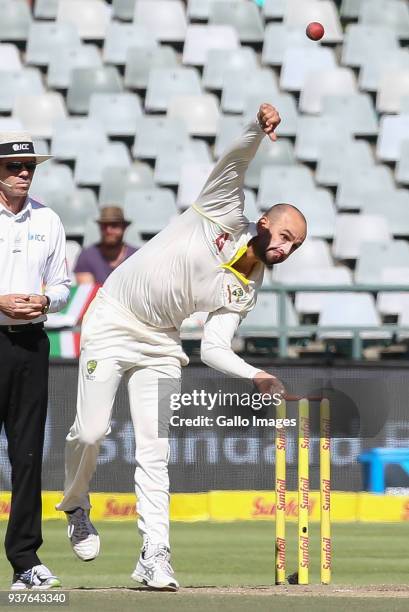 Nathan Lyon from Australia during day 4 of the 3rd Sunfoil Test match between South Africa and Australia at PPC Newlands on March 25, 2018 in Cape...