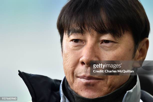 South Korea manager Shin Tae-yong during the international friendly match between Northern Ireland and South Korea at Windsor Park on March 24, 2018...