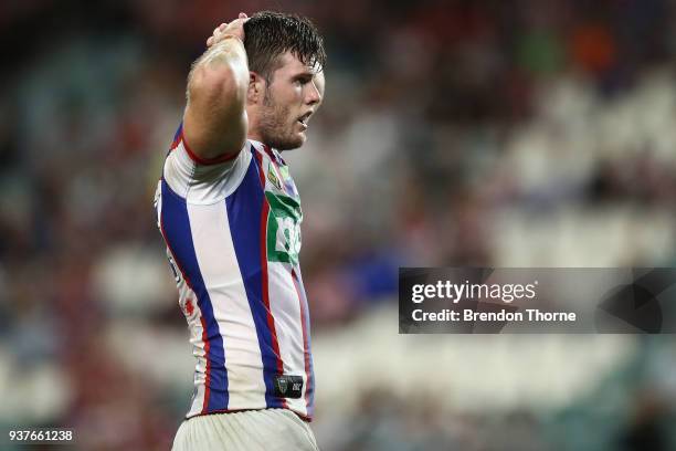 Lachlan Fitzgibbon of the Knights looks on during the round three NRL match between the Sydney Roosters and the Newcastle Knights at Allianz Stadium...