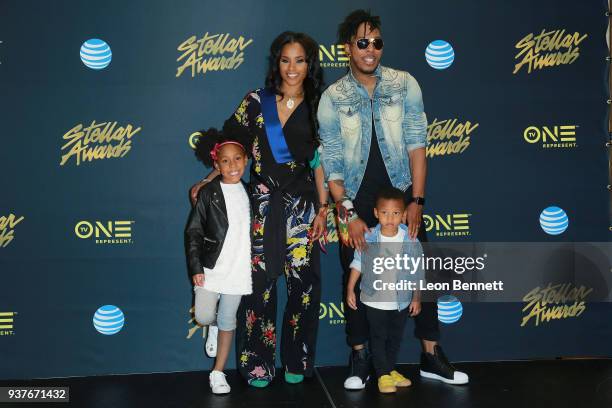 Deitrick Haddon and his family visits the Press Room at the 33rd annual Stellar Gospel Music Awards at the Orleans Arena on March 24, 2018 in Las...